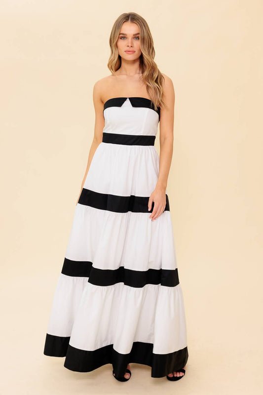 Strapless Color Block Maxi Dress Trendy Maxi Dresses Outfit Idea for Women | Ro + Ivy