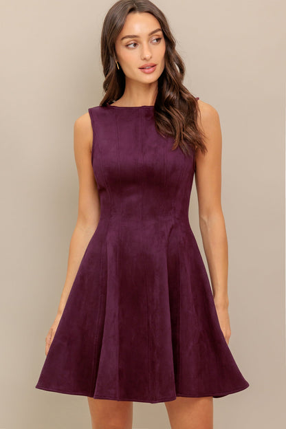 Sleeveless Boat Neck Faux Suede Mini Dress Trendy Mini Dresses Outfit Idea for Women | Ro + Ivy