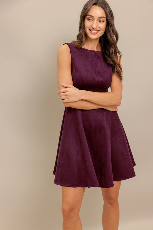 Sleeveless Boat Neck Faux Suede Mini Dress Trendy Mini Dresses Outfit Idea for Women | Ro + Ivy