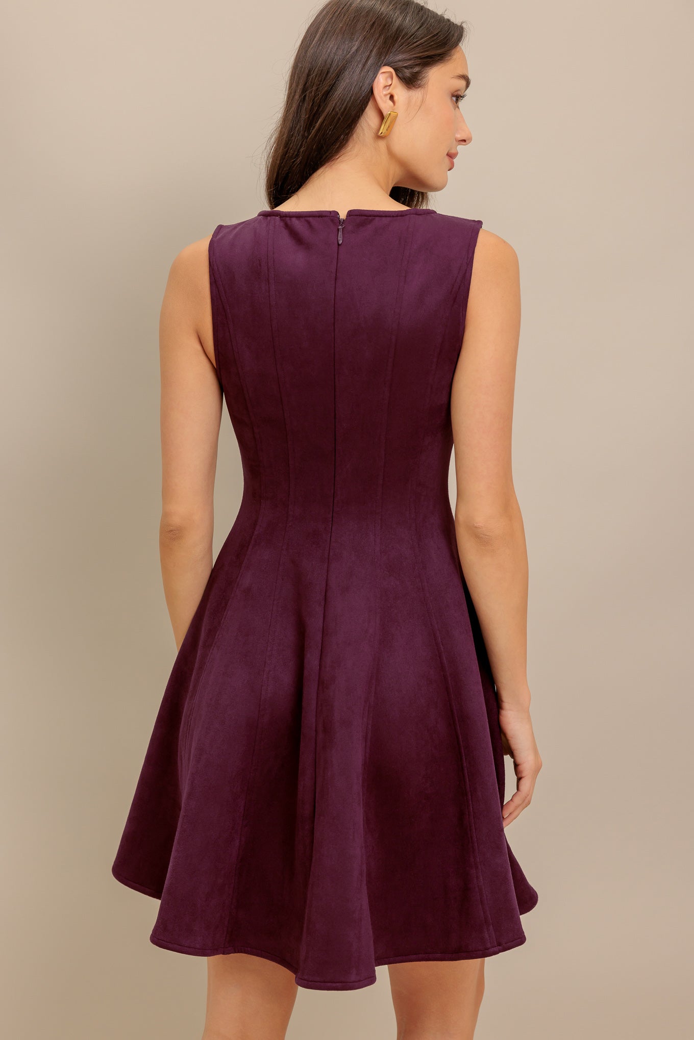 Sleeveless Boat Neck Faux Suede Mini Dress Trendy Mini Dresses Outfit Idea for Women | Ro + Ivy