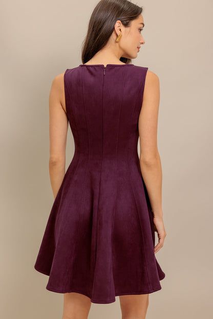 Sleeveless Boat Neck Faux Suede Mini Dress Trendy Mini Dresses Outfit Idea for Women | Ro + Ivy