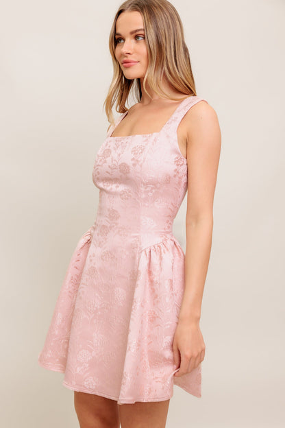 Sleeveless Blush Square Neck Fit & Flare Spring Mini Dress | Trendy Mini Dresses Outfit Idea for Women by Ro + Ivy | Elevated Basics, Modern Comfort & Style