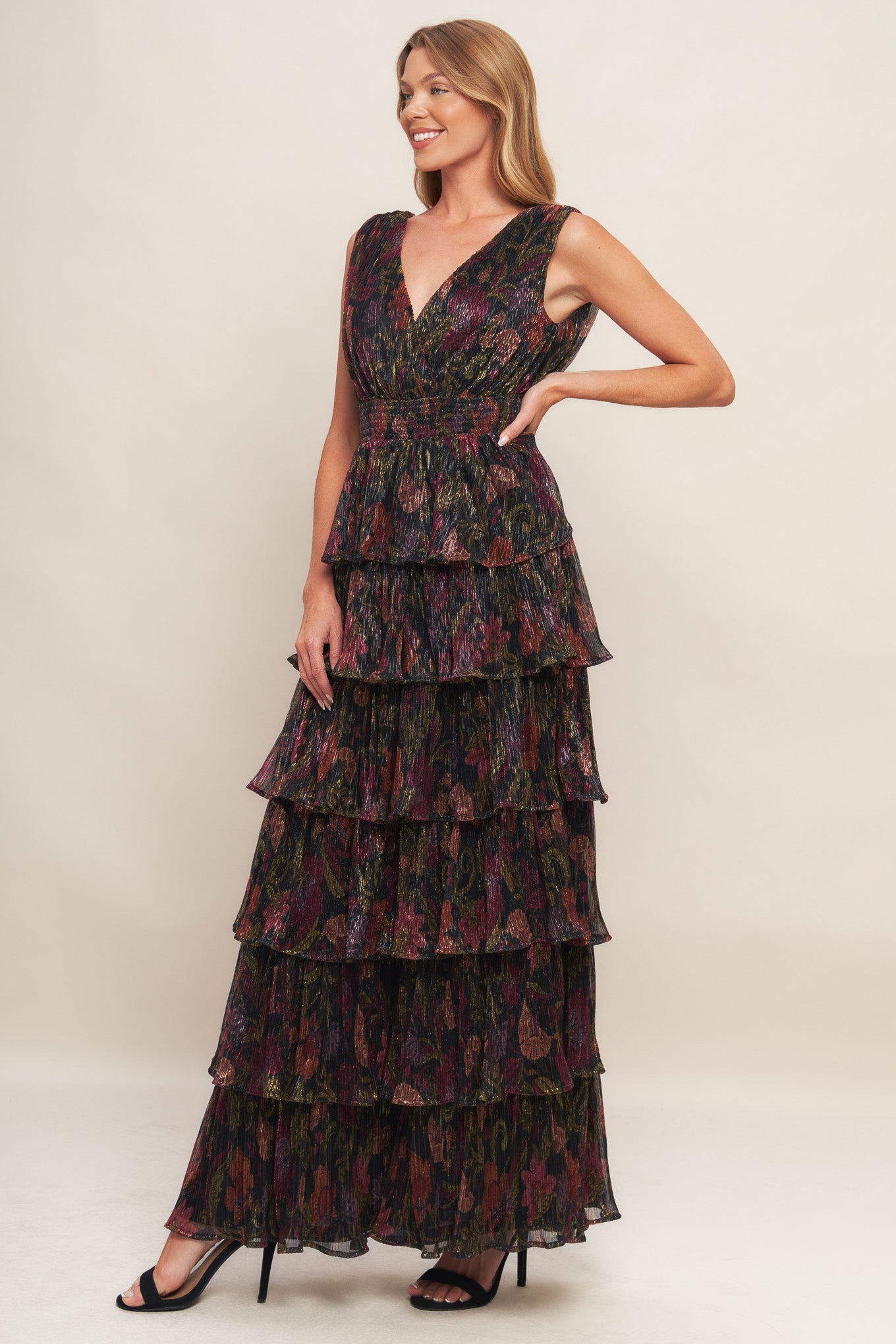 Romantic V Neck Tiered Maxi Dress Trendy Maxi Dresses Outfit Idea for Women | Ro + Ivy
