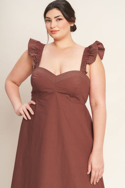 COGNAC 3X Sweetheart Tuscan Midi Dress with Pockets | Trendy Midi Dresses Outfit Idea for Women by Ro + Ivy | Elevated Basics, Modern Comfort & Style