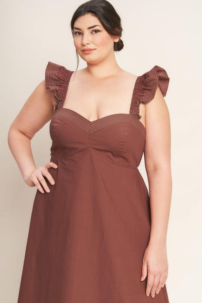 COGNAC 3X Sweetheart Tuscan Midi Dress with Pockets | Trendy Midi Dresses Outfit Idea for Women by Ro + Ivy | Elevated Basics, Modern Comfort & Style