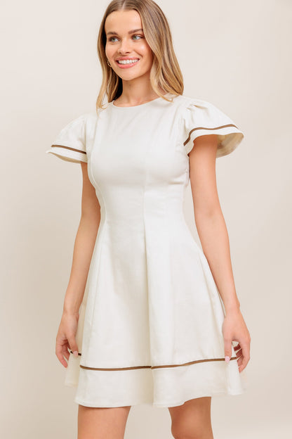 Sophisticated Short Sleeve Cream Mini Dress | Trendy Mini Dresses Outfit Idea for Women by Ro + Ivy | Elevated Basics, Modern Comfort & Style