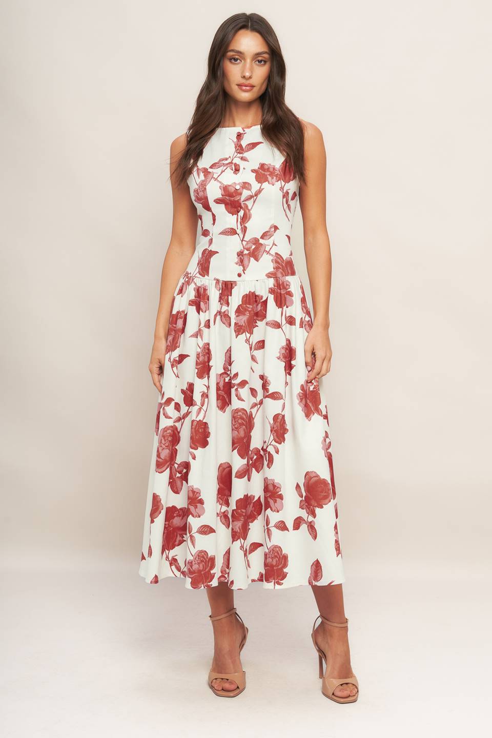 Floral Printed Sleeveless Midi Dress Trendy Midi Dresses Outfit Idea for Women | Ro + Ivy