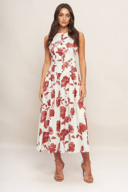 Floral Printed Sleeveless Midi Dress Trendy Midi Dresses Outfit Idea for Women | Ro + Ivy