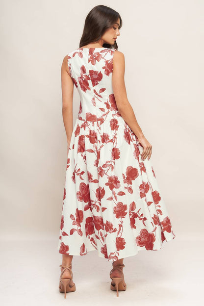 Floral Printed Sleeveless Midi Dress Trendy Midi Dresses Outfit Idea for Women | Ro + Ivy
