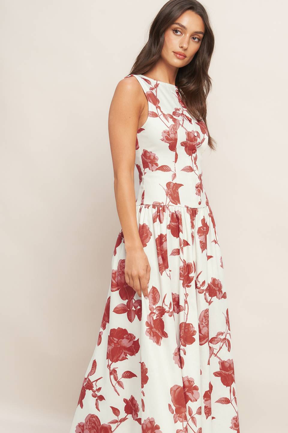 Floral Printed Sleeveless Midi Dress Trendy Midi Dresses Outfit Idea for Women | Ro + Ivy