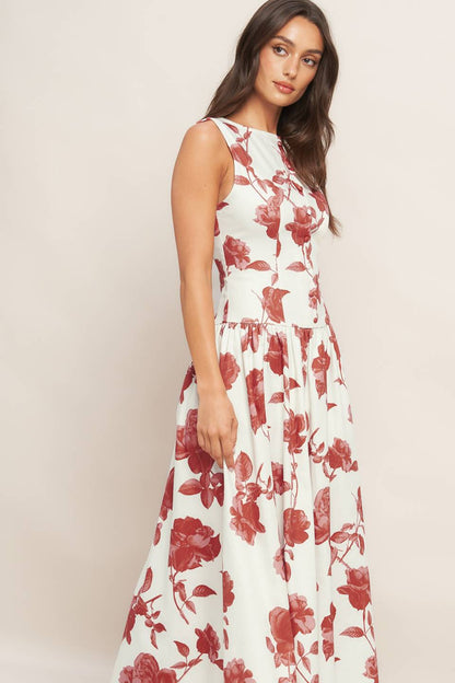 Floral Printed Sleeveless Midi Dress Trendy Midi Dresses Outfit Idea for Women | Ro + Ivy