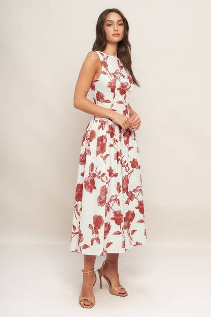 Floral Printed Sleeveless Midi Dress Trendy Midi Dresses Outfit Idea for Women | Ro + Ivy