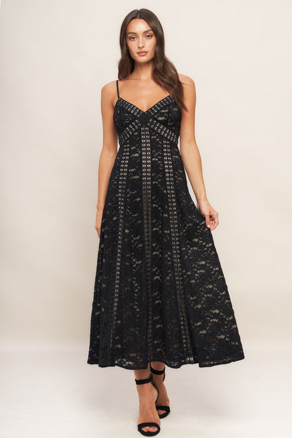 Evening Lace Inset Midi Dress Trendy Midi Dresses Outfit Idea for Women | Ro + Ivy