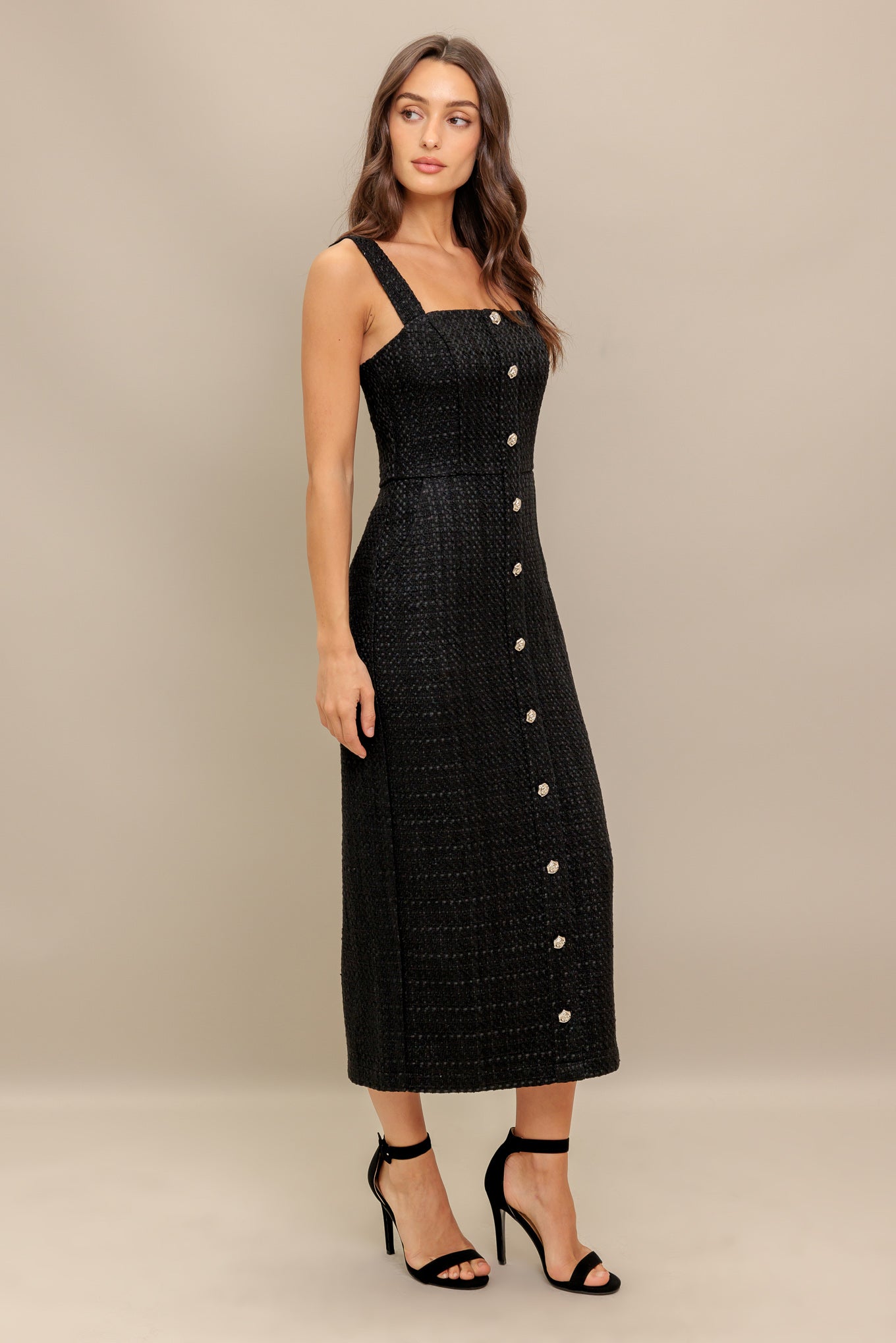 Tweed Pencil Midi Dress with Pockets Trendy Midi Dresses Outfit Idea for Women | Ro + Ivy