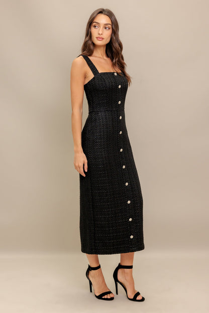 Tweed Pencil Midi Dress with Pockets Trendy Midi Dresses Outfit Idea for Women | Ro + Ivy