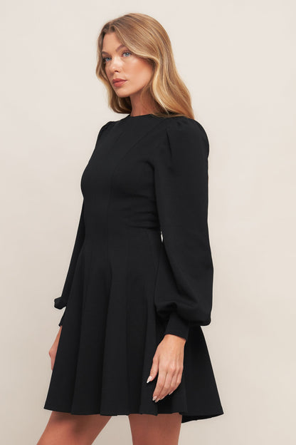 Round Neck Knit Mini Dress with Bishop Sleeves Trendy Mini Dresses Outfit Idea for Women | Ro + Ivy