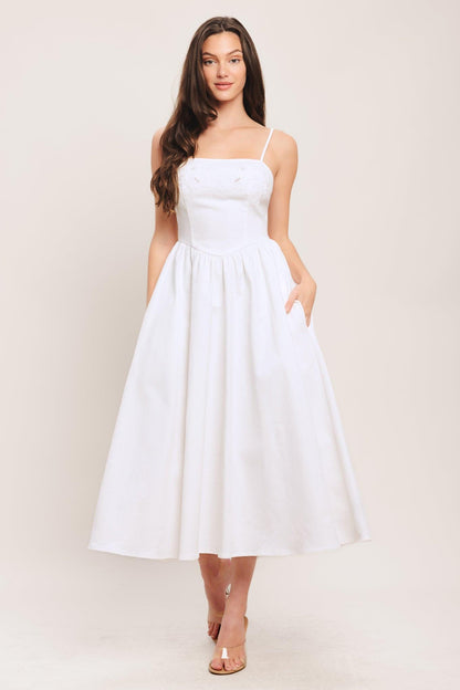 Embroidered Petal Midi Dress with Pockets