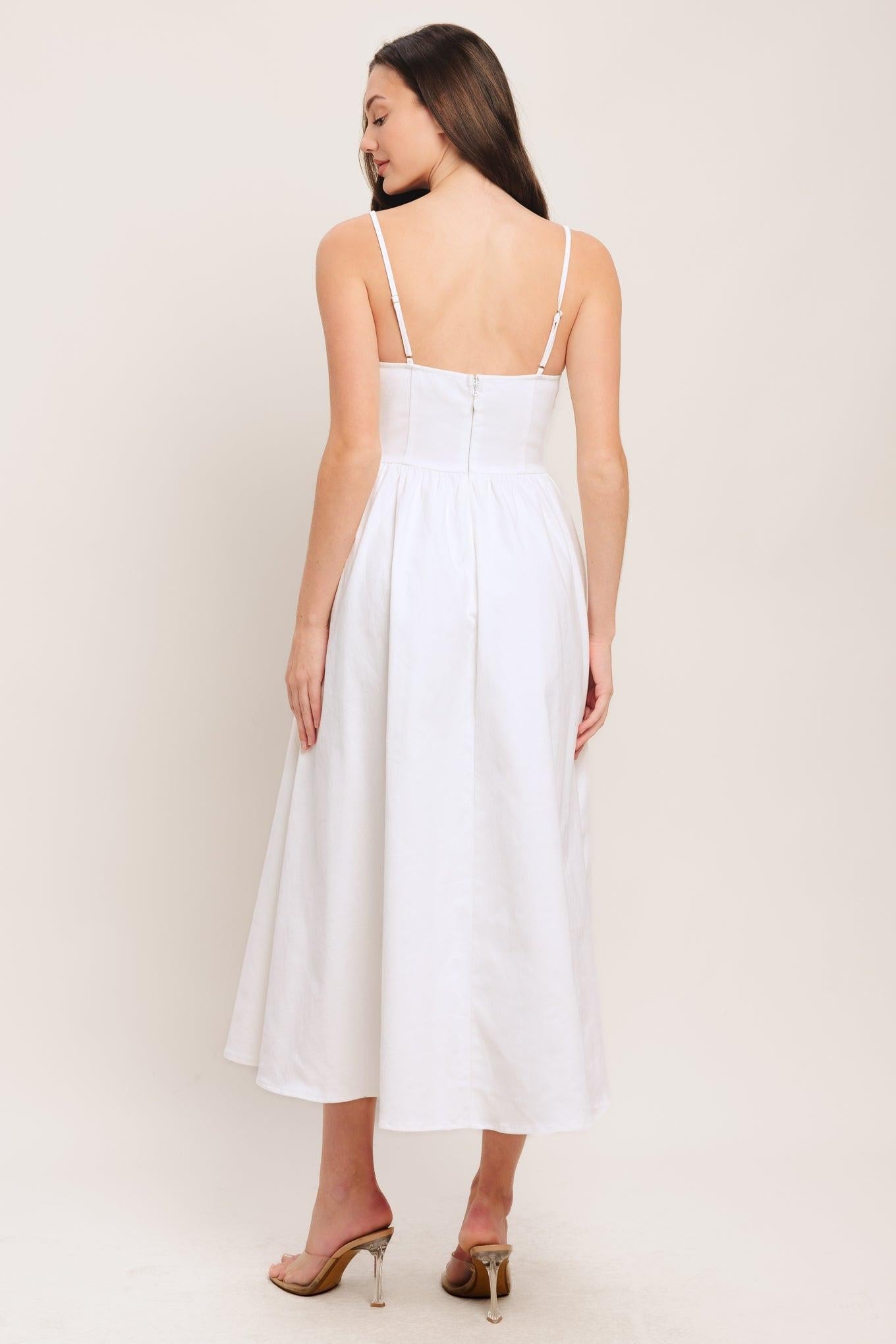 Embroidered Petal Midi Dress with Pockets