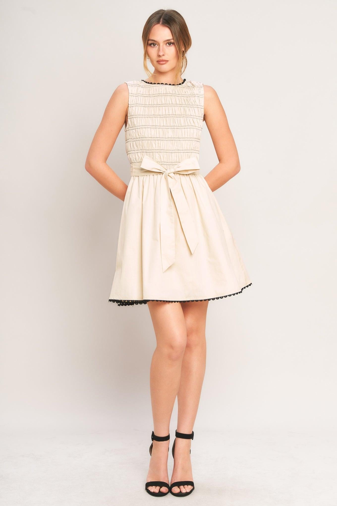 Smocked Bodice Mix Media Mini Dress
