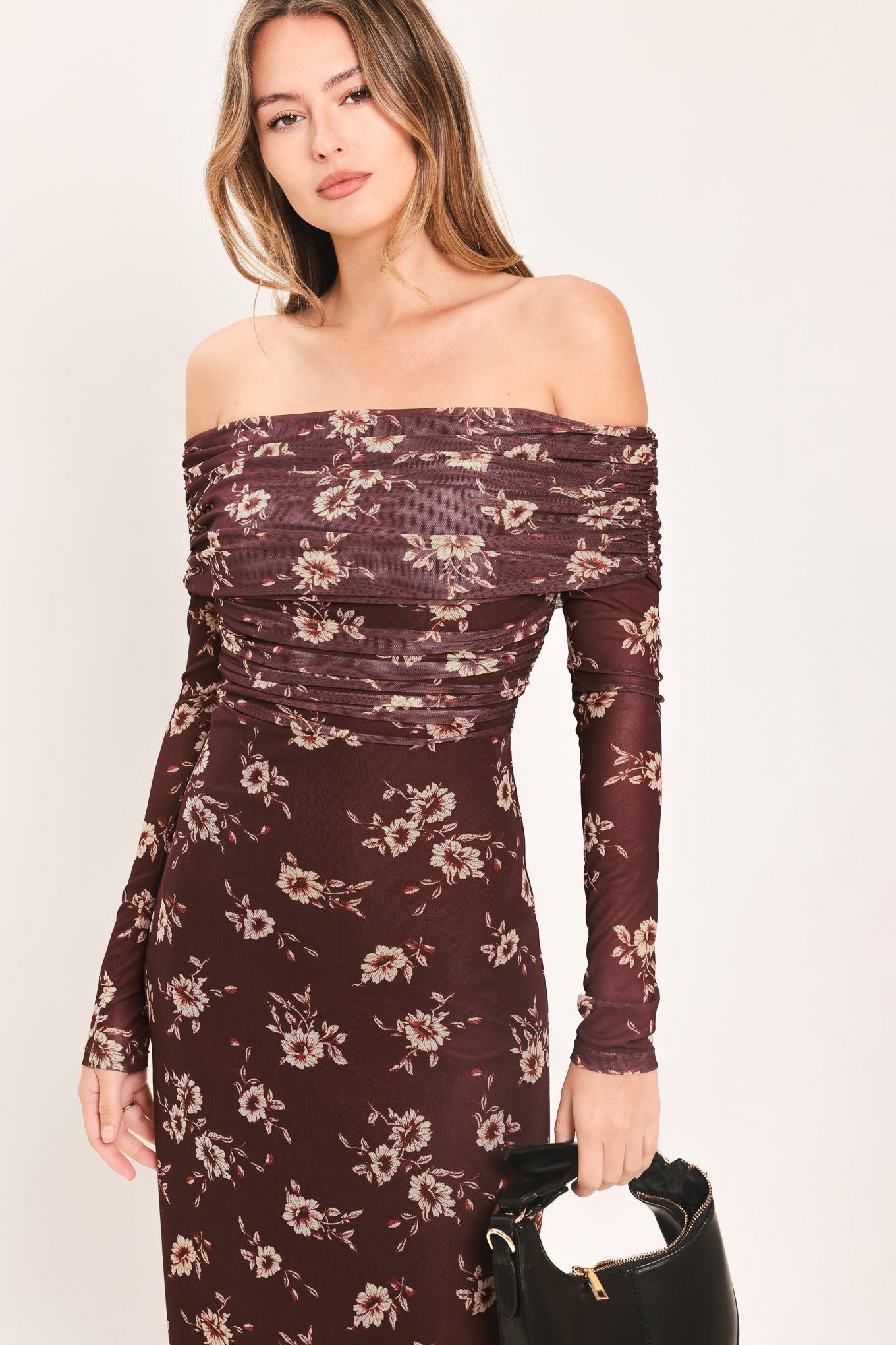 Floral Off Shoulder Mesh Maxi Dress
