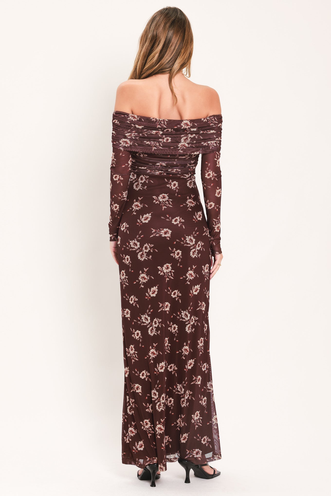 Floral Off Shoulder Mesh Maxi Dress