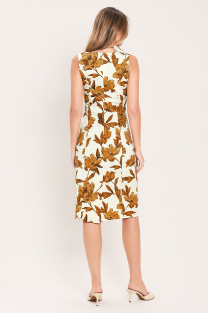 Sheath Floral Print Button Front Midi Dress