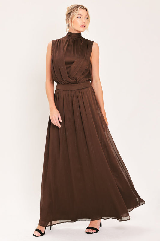 Mock Neck Espresso Maxi Dress BROWN