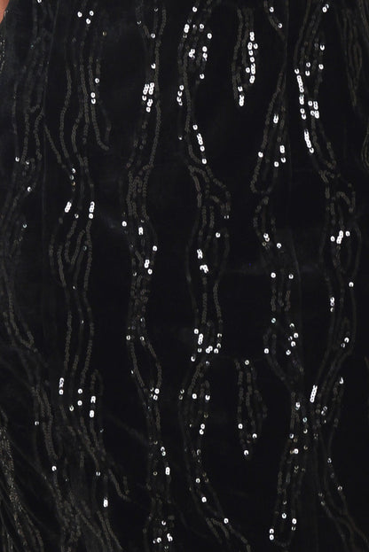 Black Sequin Sweetheart Neckline Midi Dress with Fitted Silhouette
