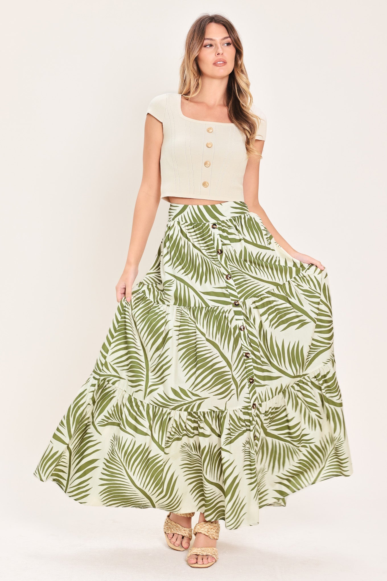 Palm Print Maxi Skirt