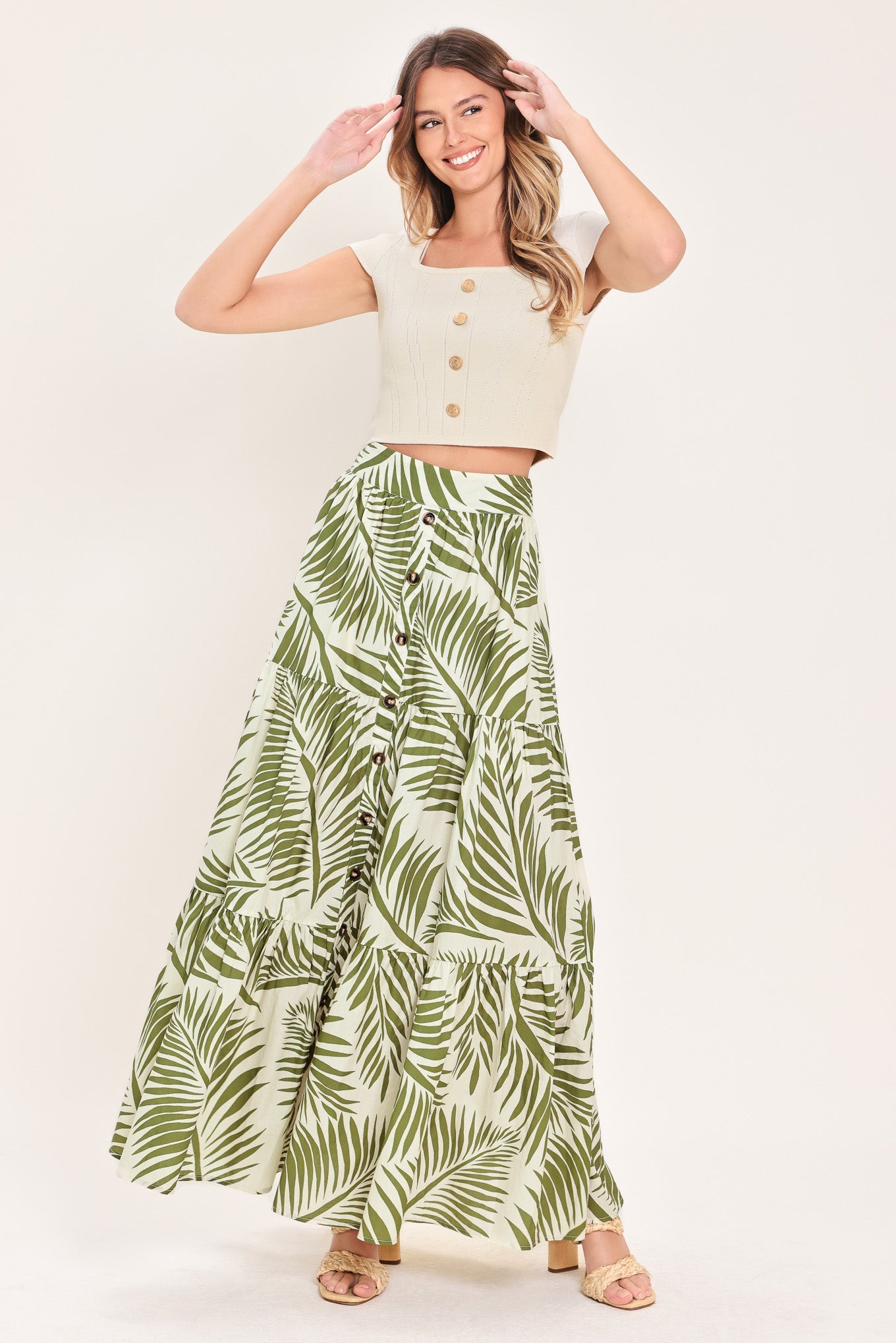 Palm Print Maxi Skirt