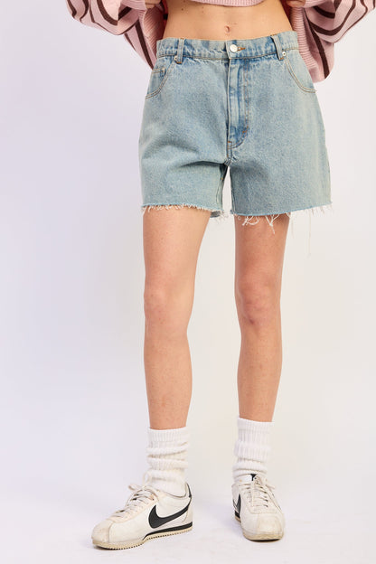 Raw Edge Hem Denim Shorts — 100% Cotton Casual Everyday Summer Style - Denim Shorts