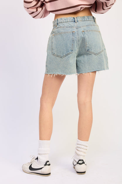 Raw Edge Hem Denim Shorts — 100% Cotton Casual Everyday Summer Style - Shorts
