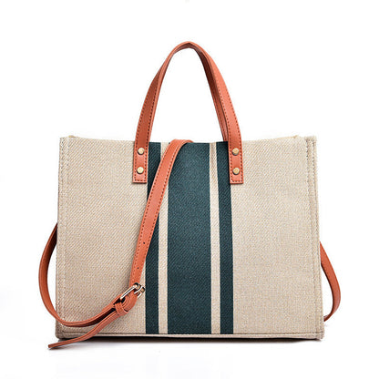 Canvas Stripe Tote - Navy