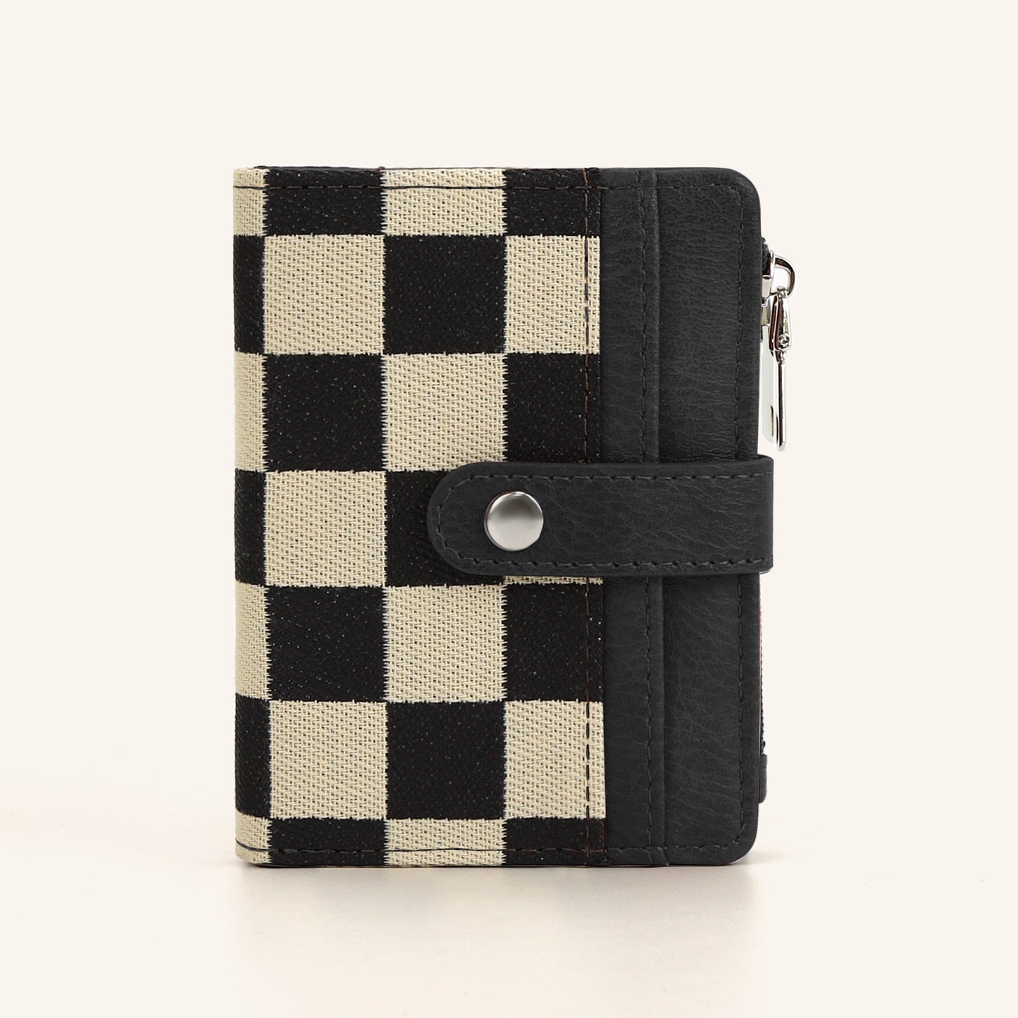 Mixed Media Checker Fold-Over Wallet - Black Check Wallets