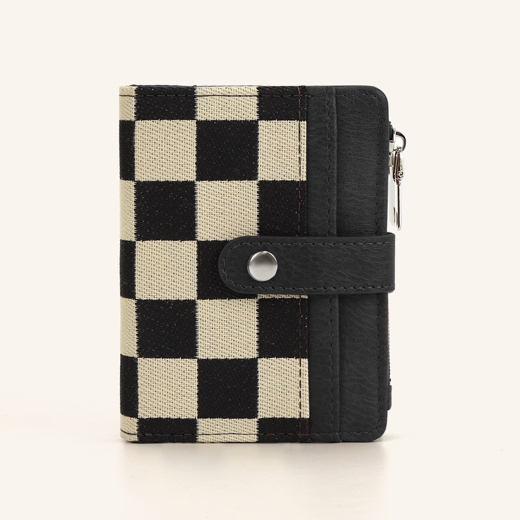 Mixed Media Checker Fold-Over Wallet - Black Check Wallets