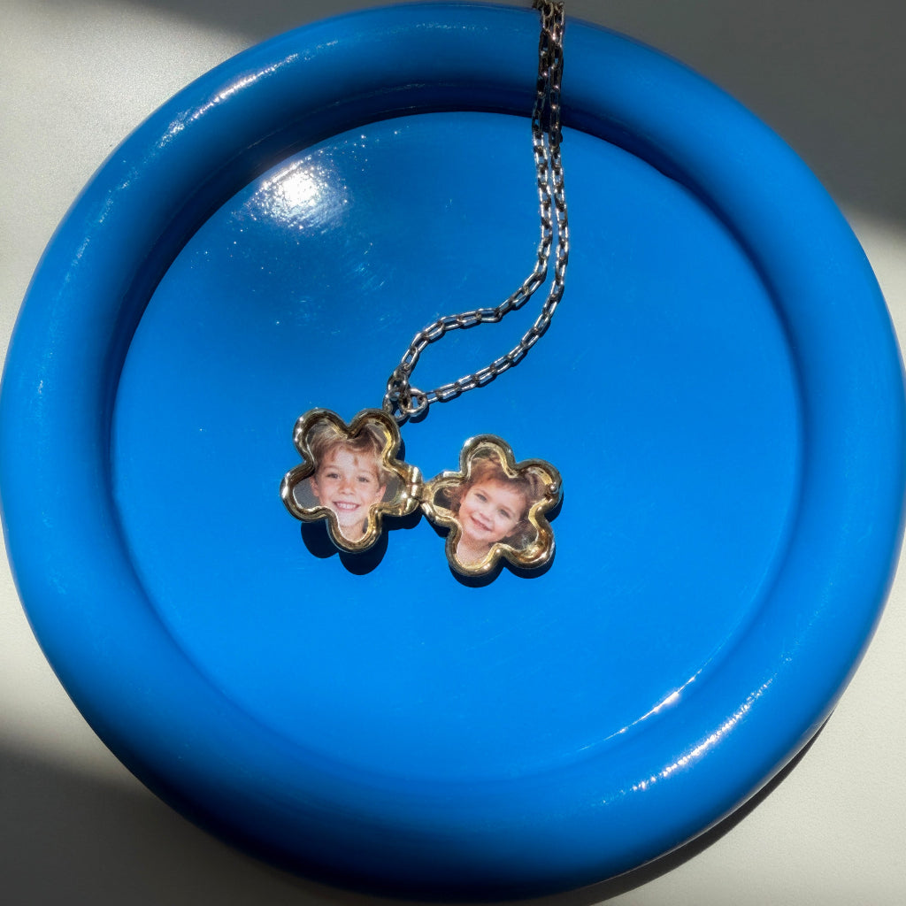 Bloom Flower Locket Layered Paperclip Chain Necklace Dainty Everyday Jewelry