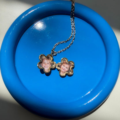 Bloom Flower Locket Layered Paperclip Chain Necklace Dainty Everyday Jewelry
