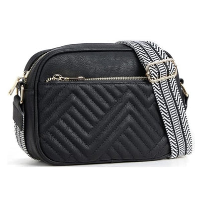 Soft Pu Leather Zip Pocket Camera Crossbody Bag — Organized Everyday Casual Style - Black