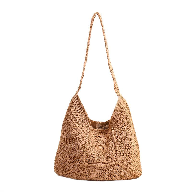 Crochet Hobo Shoulder Bag — Artisan Knit Relaxed Silhouette - Khaki Shoulder Bags