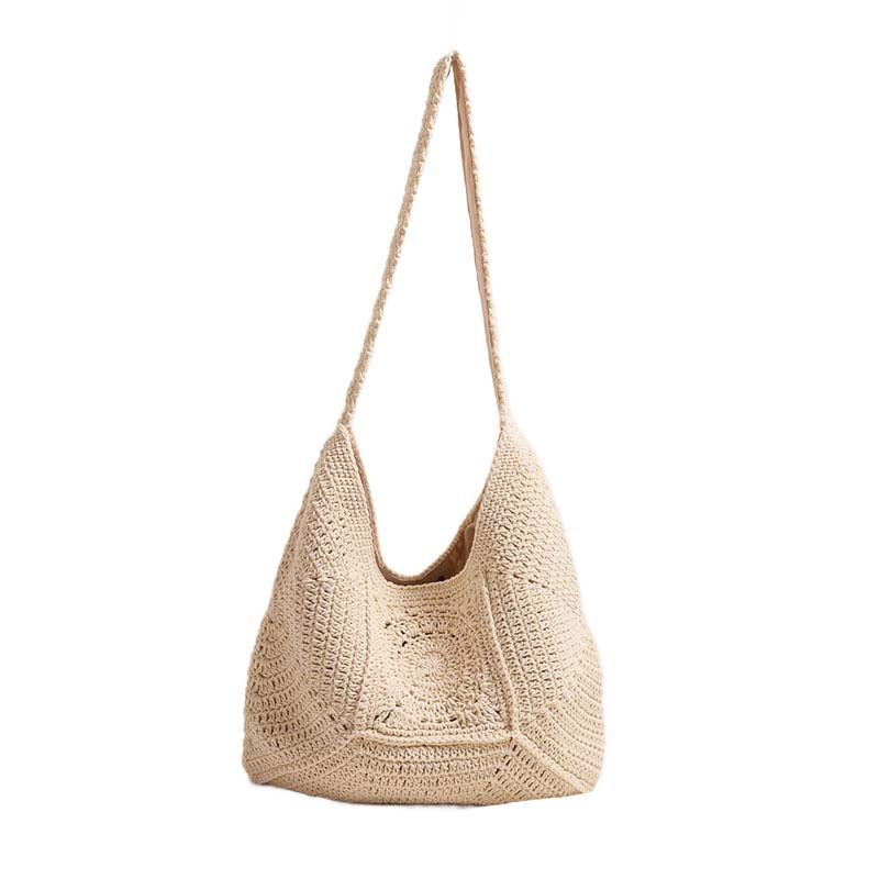 Crochet Hobo Shoulder Bag — Artisan Knit Relaxed Silhouette - Straw Shoulder Bags