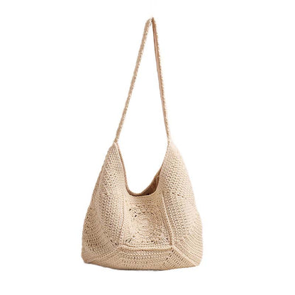 Crochet Hobo Shoulder Bag — Artisan Knit Relaxed Silhouette - Straw Shoulder Bags