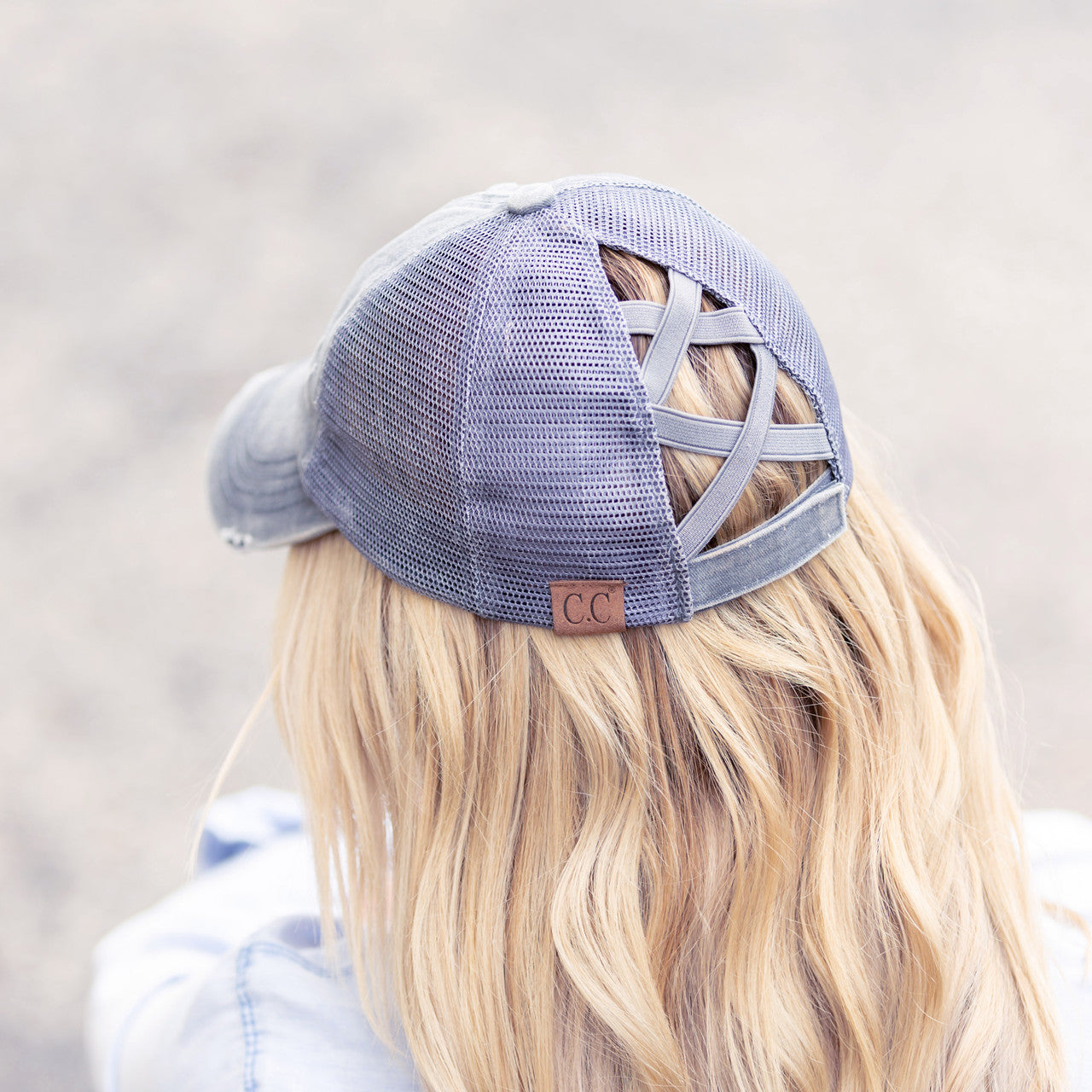 Criss-Cross Ponytail Trucker Hat — Stretch Back Opening Breathable Mesh - Baseball Caps