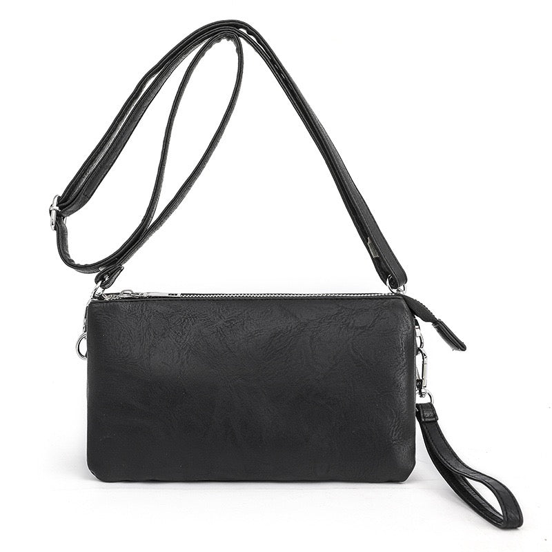 Convertible Compact Vegan Leather Multi-Compartment Crossbody Bag — Everyday Versatile Style - Black