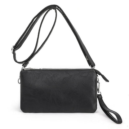 Convertible Compact Vegan Leather Multi-Compartment Crossbody Bag — Everyday Versatile Style - Black