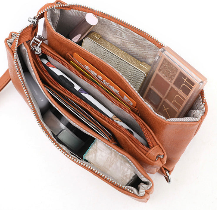 Convertible Compact Vegan Leather Multi-Compartment Crossbody Bag — Everyday Versatile Style -