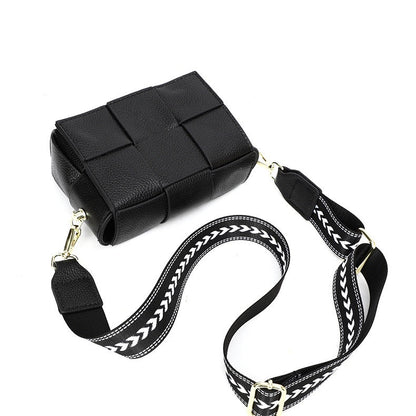 Cross Weave Genuine Leather Foldover Flap Crossbody Bag — Magnetic Clasp Adjustable Strap Style - Crossbody Bags