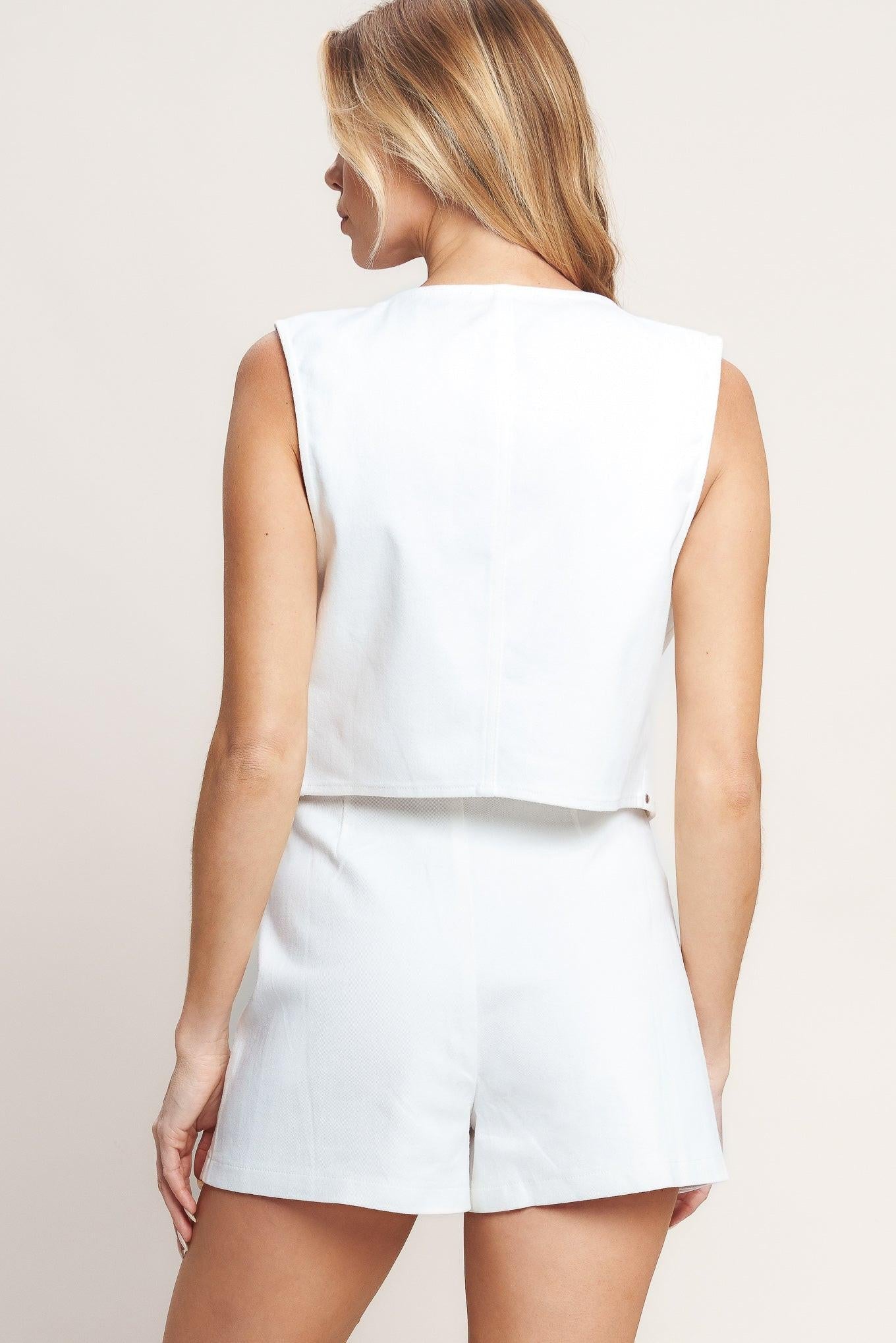 Gold Embroidered White Woven Skort