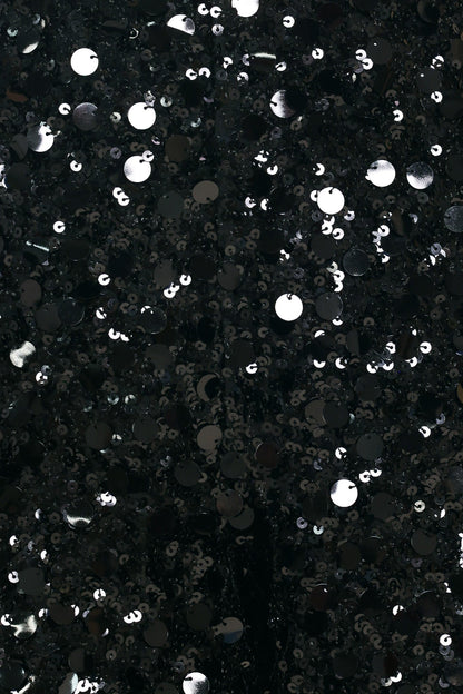 Black High-Waisted Sequin Shorts with Side Zipper