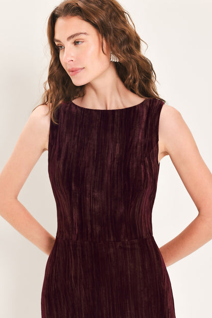 Burgundy Textured Velvet Sleeveless Wide-Leg Jumpsuit