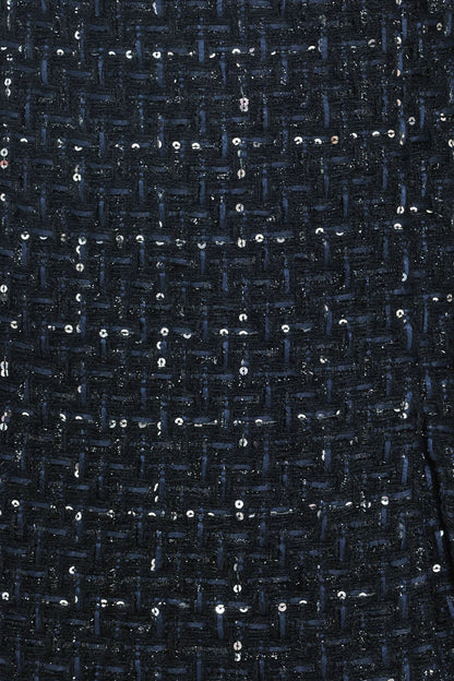 Navy Sequin Tweed High-Waisted Mini Skort with Side Zipper